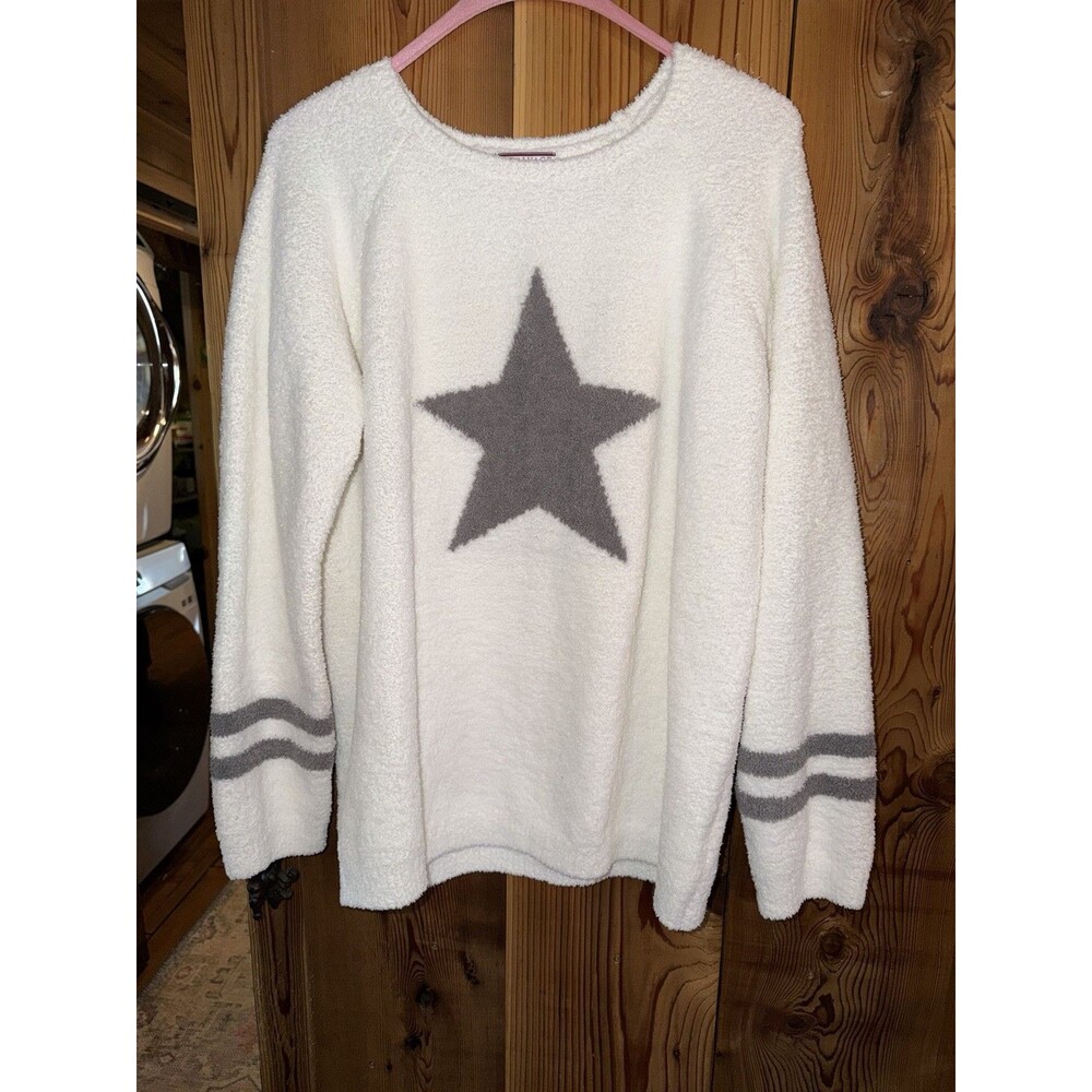 PJ Salvage Long Sleeve Cozy Top With Star Size XL White Gray